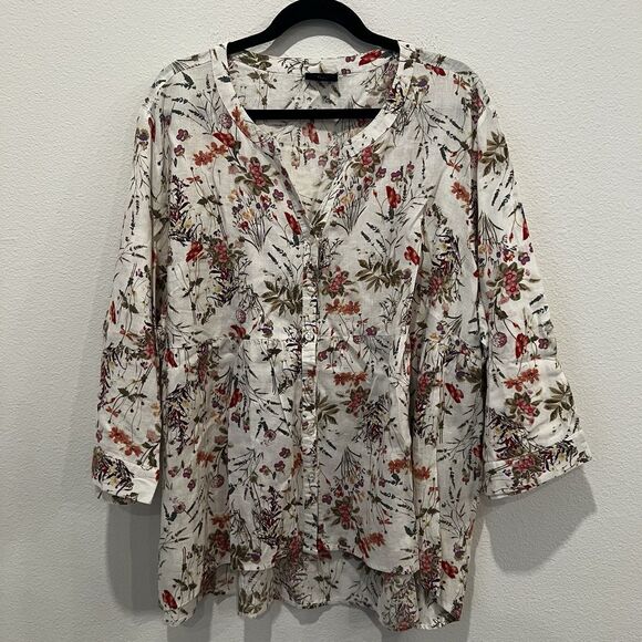 Jones New York Floral Print Blouse 3/4 Sleeve  Linen blend Top 3X Modest Peasant - Picture 1 of 8